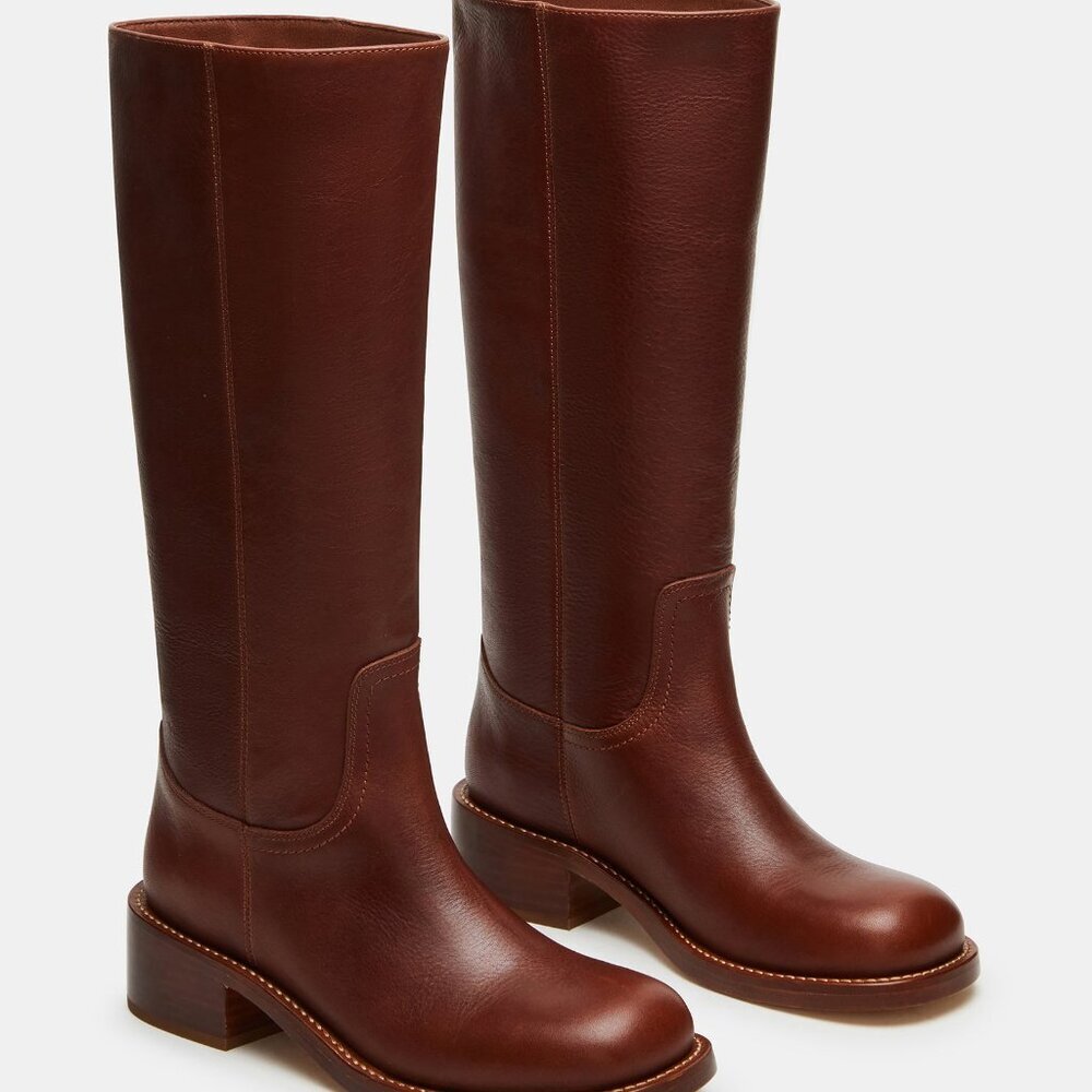 New Womens sz 7 Steve Madden RIGGS RUST LEATHER BOOTS square shoe fashion - Picture 3 of 6